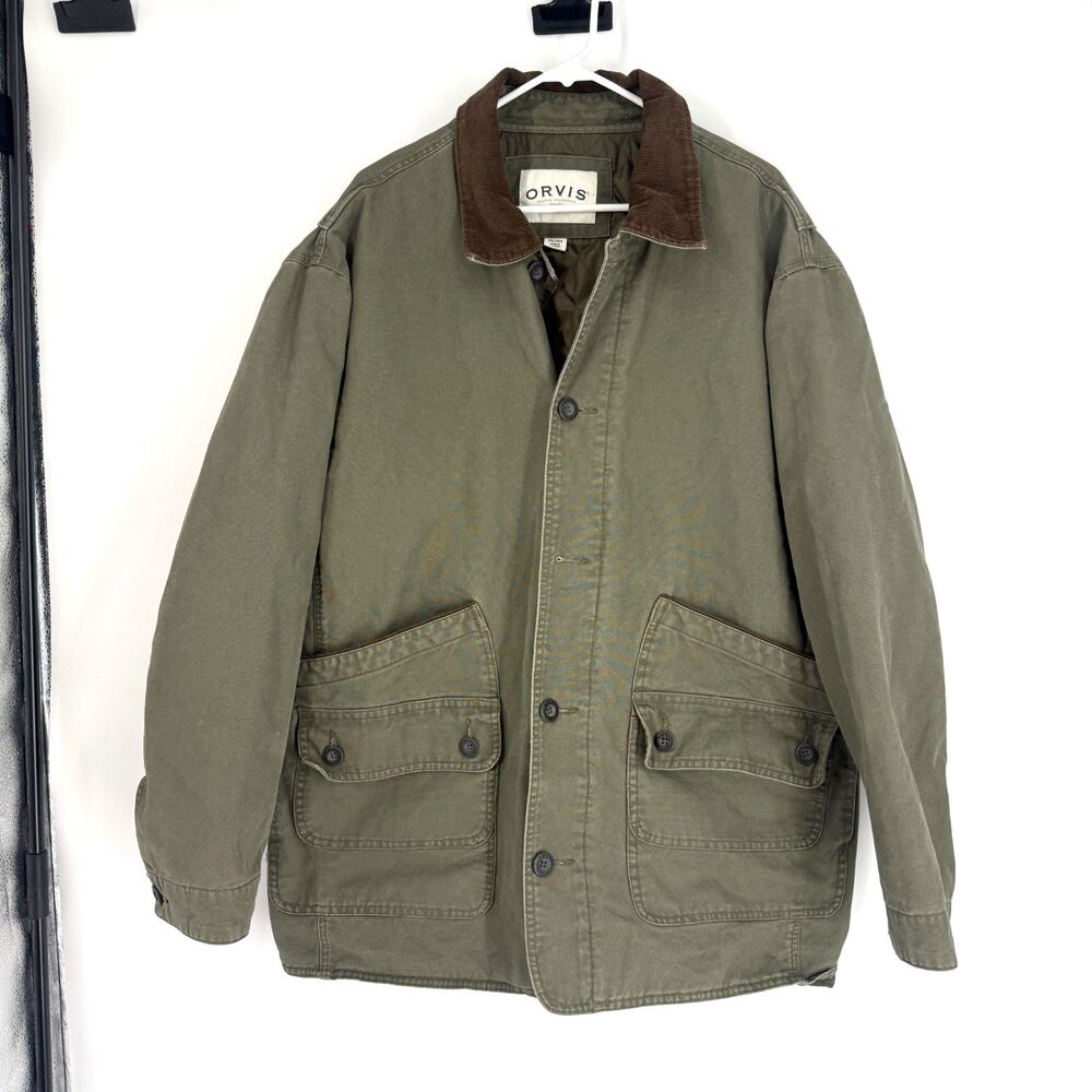 Orvis Heritage Barn Field Chore Jacket Olive Green Cotton Quilted Lined Mens XXL